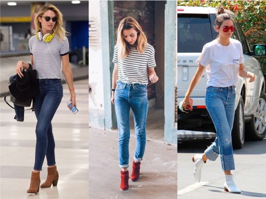 fotos de botas cano curto com calça jeans