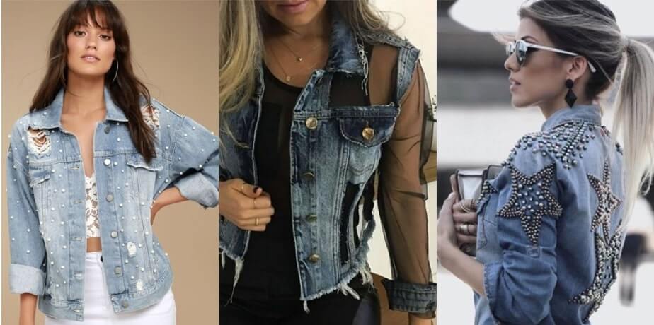 jaqueta jeans feminina com brilho